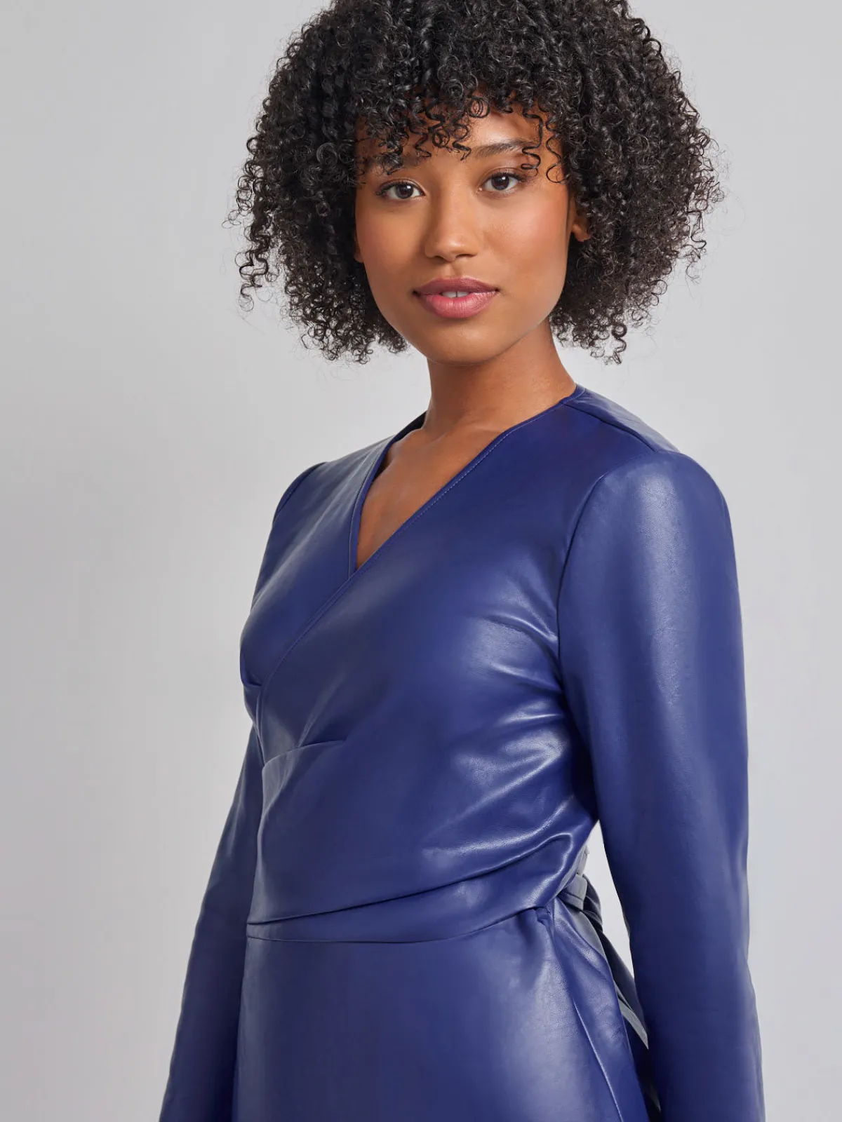 Jackets & Coats|Misook Tailored Fit Vegan Leather Tie Back Jacket StarryNightBlue