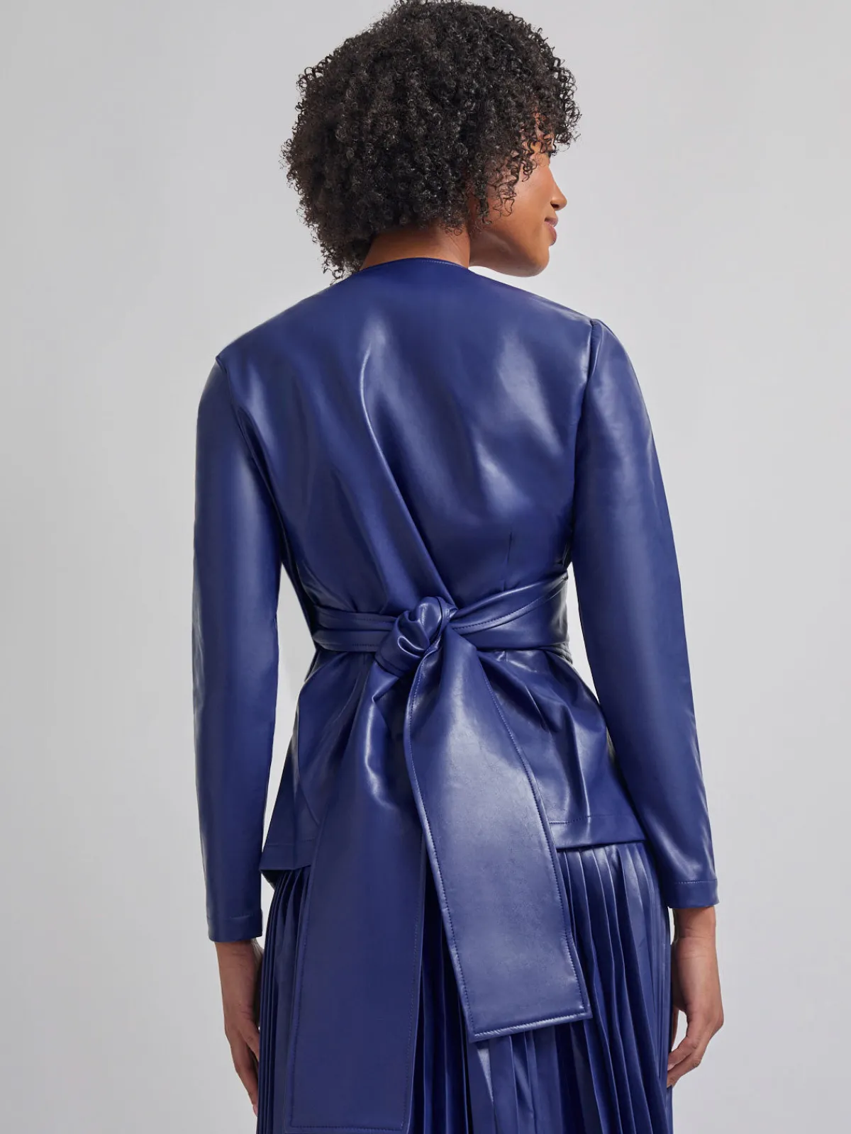 Jackets & Coats|Misook Tailored Fit Vegan Leather Tie Back Jacket StarryNightBlue