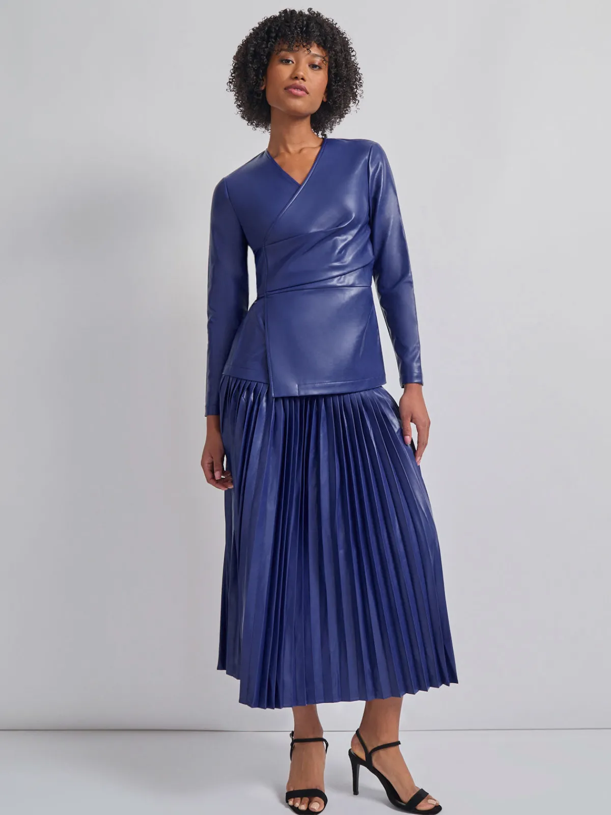 Jackets & Coats|Misook Tailored Fit Vegan Leather Tie Back Jacket StarryNightBlue