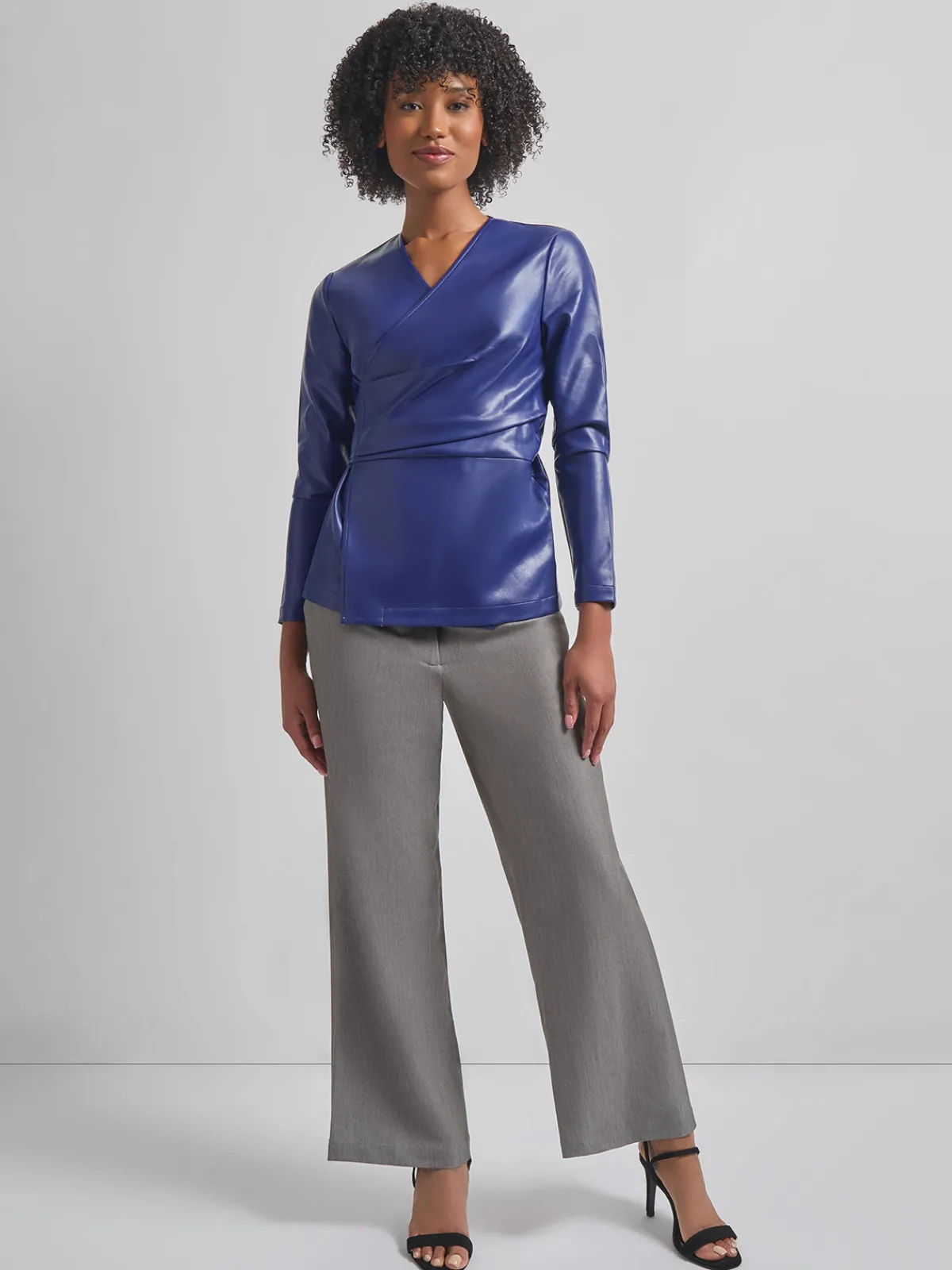 Jackets & Coats|Misook Tailored Fit Vegan Leather Tie Back Jacket StarryNightBlue