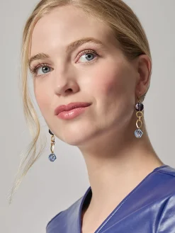 Accessories|Earrings|Misook Tanzanite and Light Blue Crystal Earrings Blue/Gold