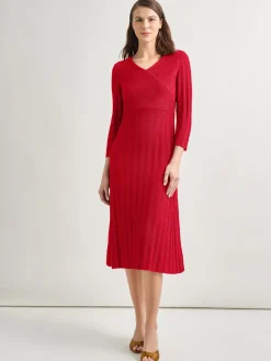 Dresses|Misook Textural Stripe Knit Midi Dress Rouge