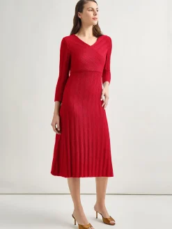 Dresses|Misook Textural Stripe Knit Midi Dress Rouge