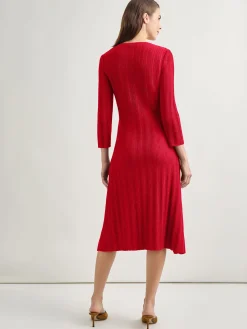 Dresses|Misook Textural Stripe Knit Midi Dress Rouge