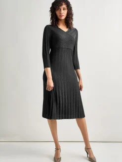 Dresses|Misook Textural Stripe Knit Midi Dress Black