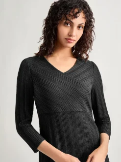 Dresses|Misook Textural Stripe Knit Midi Dress Black