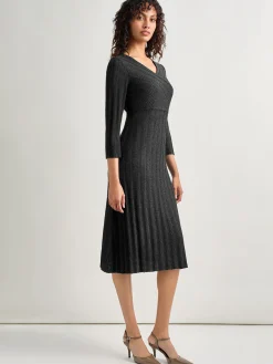 Dresses|Misook Textural Stripe Knit Midi Dress Black