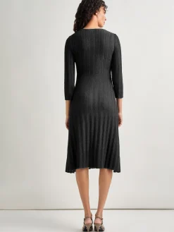 Dresses|Misook Textural Stripe Knit Midi Dress Black