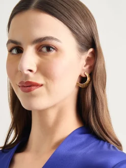 Accessories|Earrings|Misook Textured Warm Swoop Earrings Gold