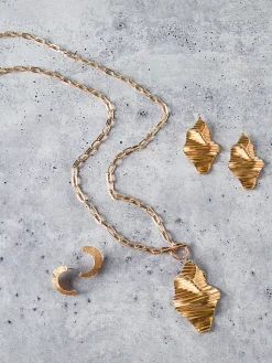 Accessories|Earrings|Misook Textured Warm Swoop Earrings Gold