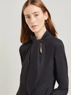 Dresses|Misook Tie Neck Pleated A-Line Maxi Dress Black
