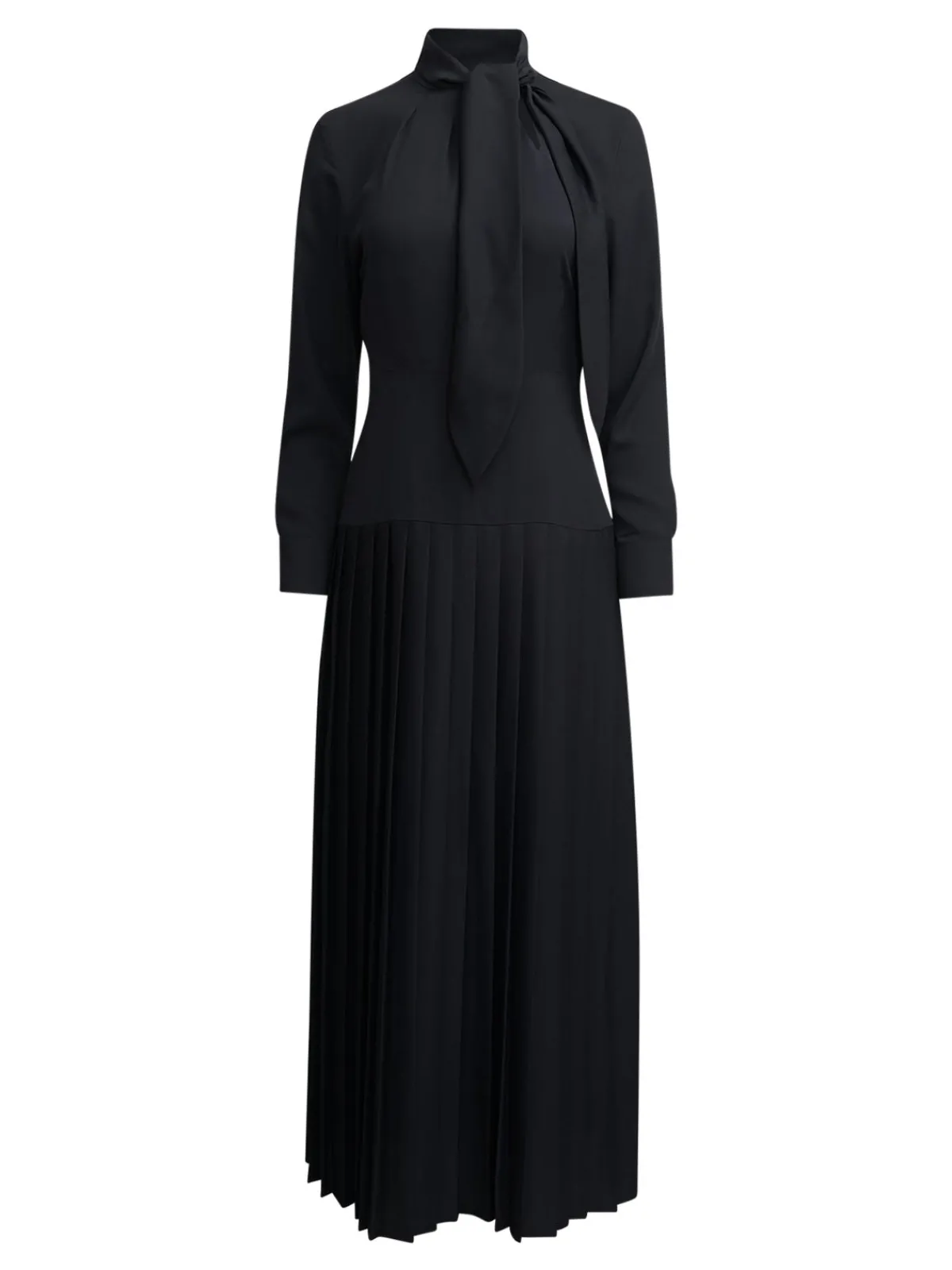 Dresses|Misook Tie Neck Pleated A-Line Maxi Dress Black