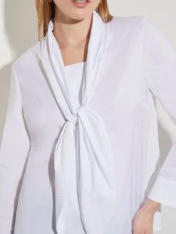 Blouses & Shirts|Tops & Tees|Misook Tie-Neck Cotton Poplin Blouse White
