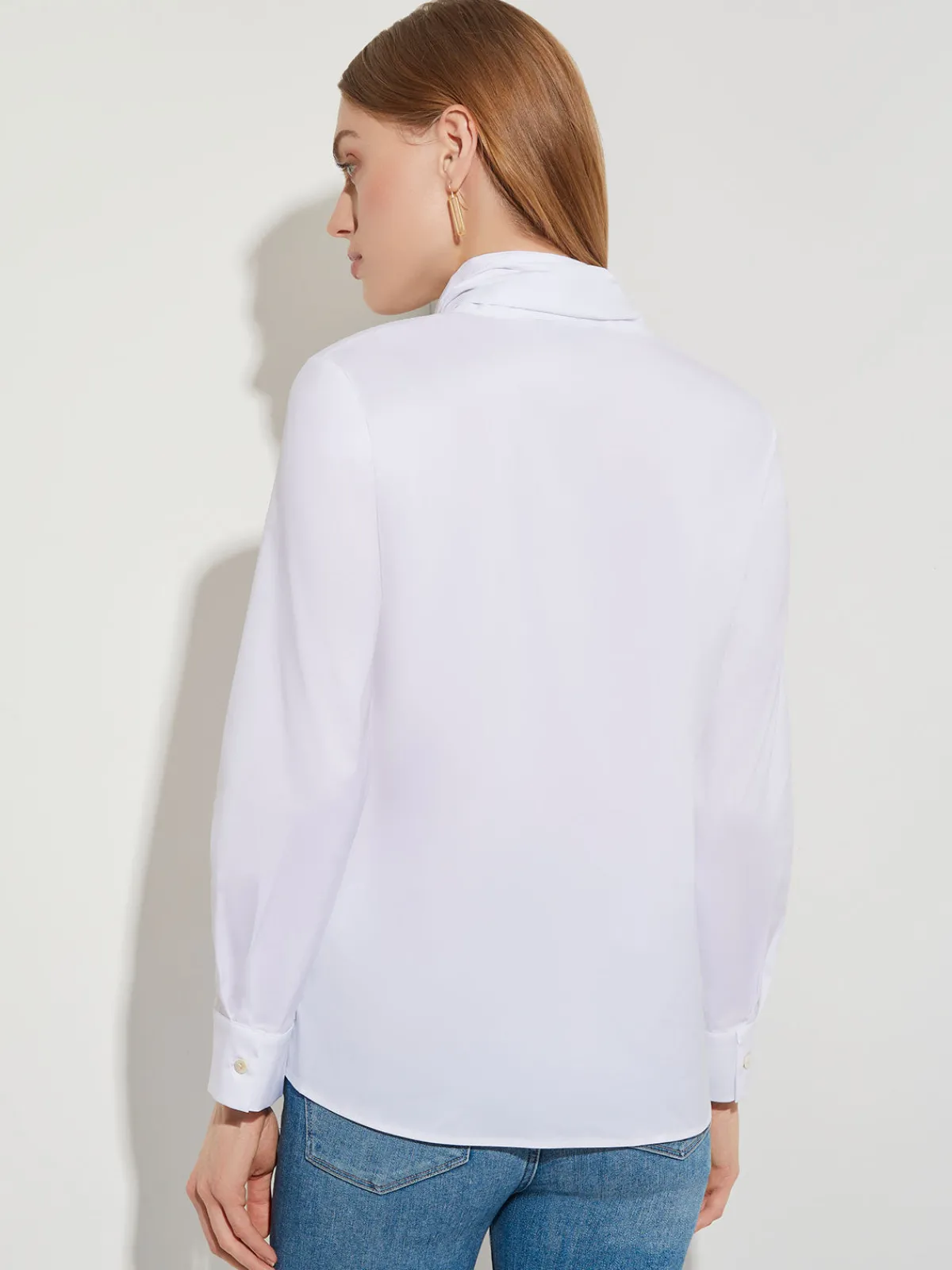 Blouses & Shirts|Tops & Tees|Misook Tie-Neck Cotton Poplin Blouse White