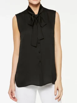 Blouses & Shirts|Tops & Tees|Misook Tie-Neck Crepe de Chine Blouse Black