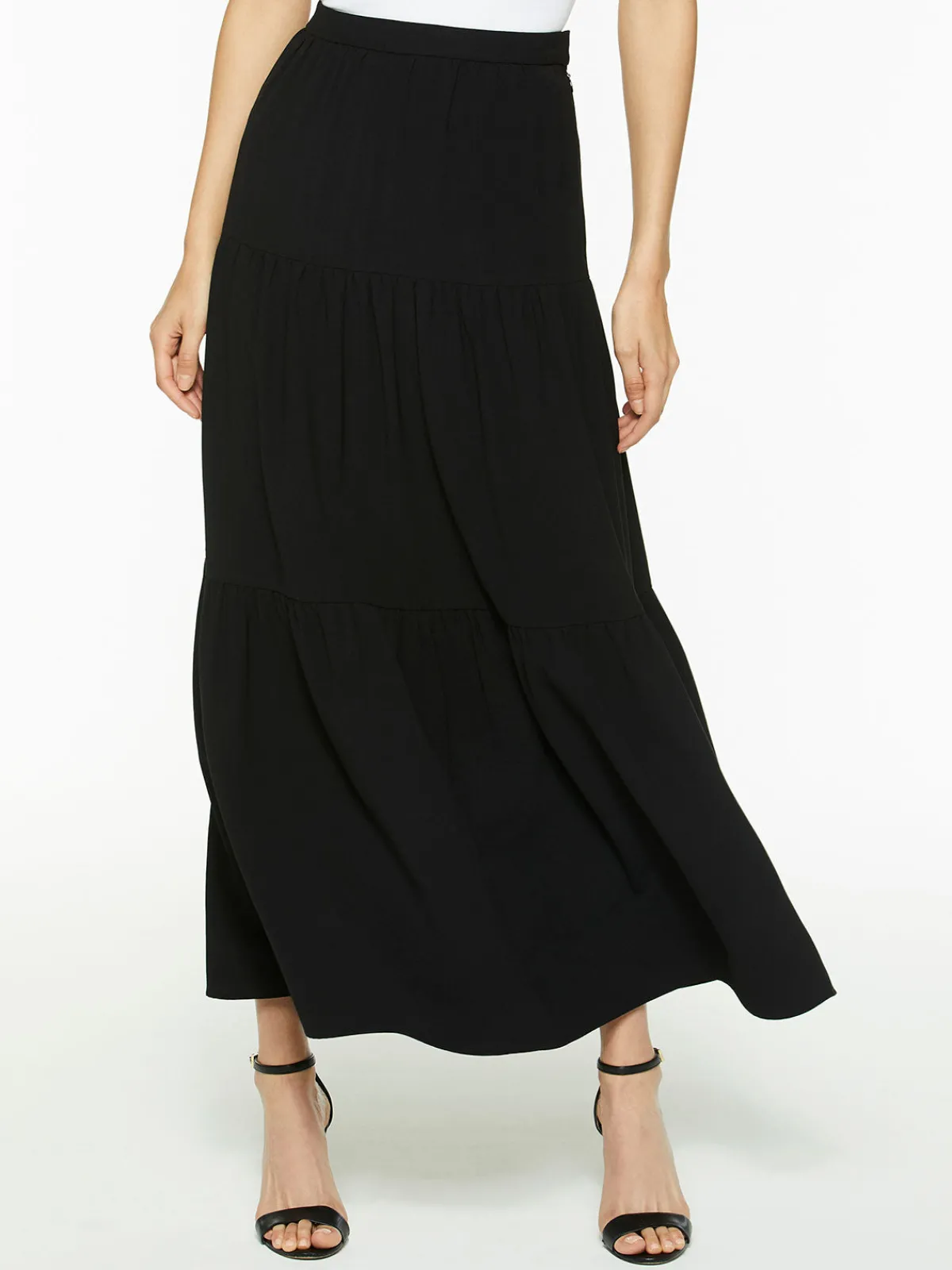Skirts|Misook Tiered Light Flounce Maxi Skirt Black