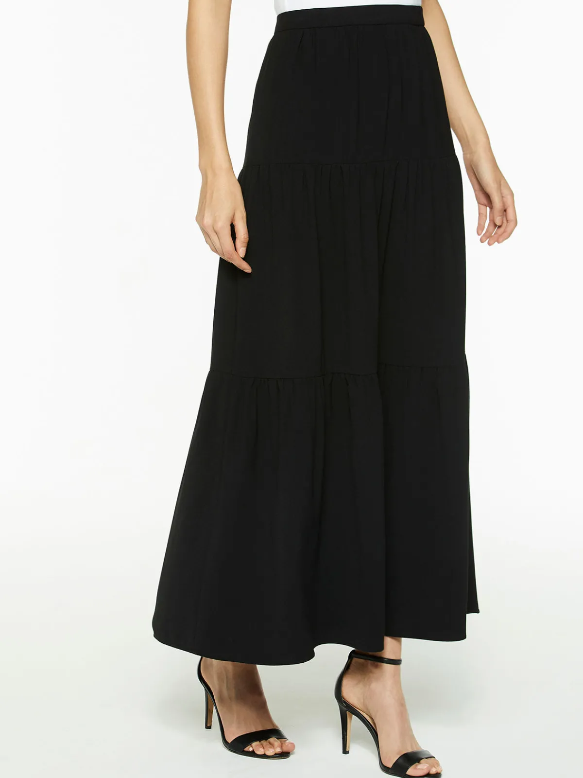 Skirts|Misook Tiered Light Flounce Maxi Skirt Black