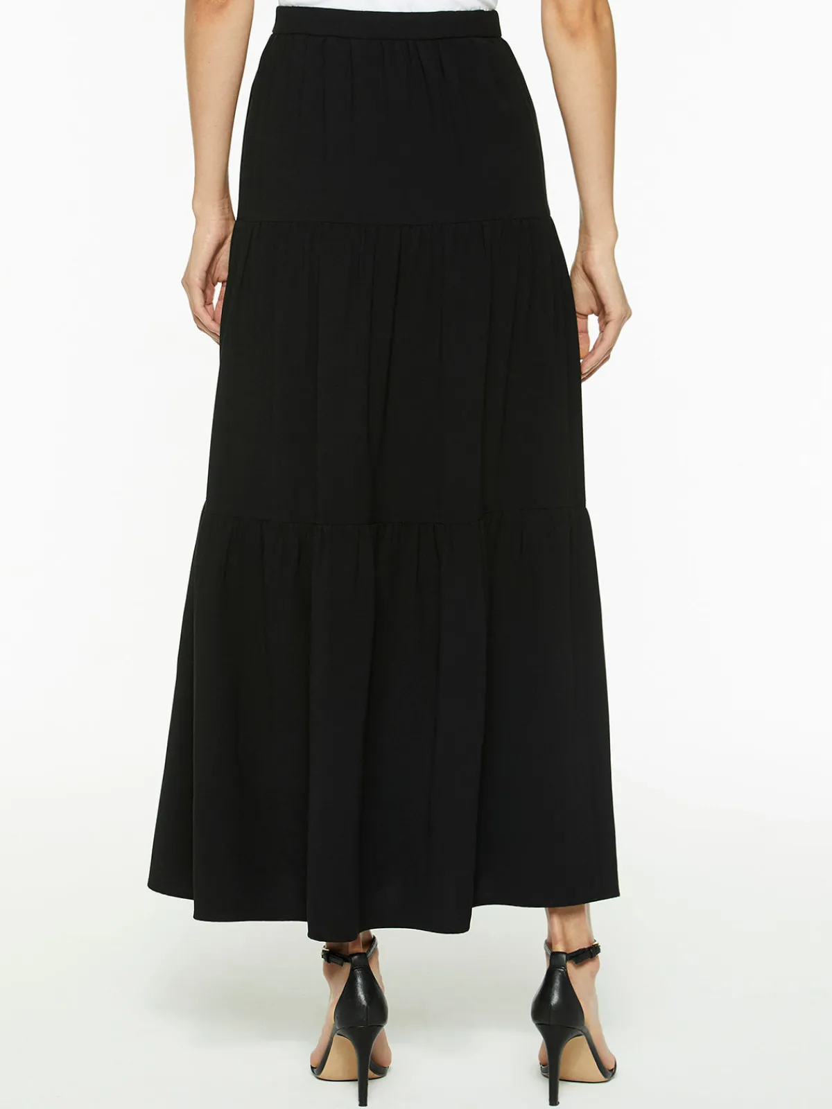 Skirts|Misook Tiered Light Flounce Maxi Skirt Black