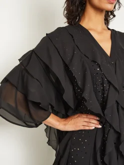 Dresses|Misook Tiered Ruffle Woven Chiffon Maxi Dress Black