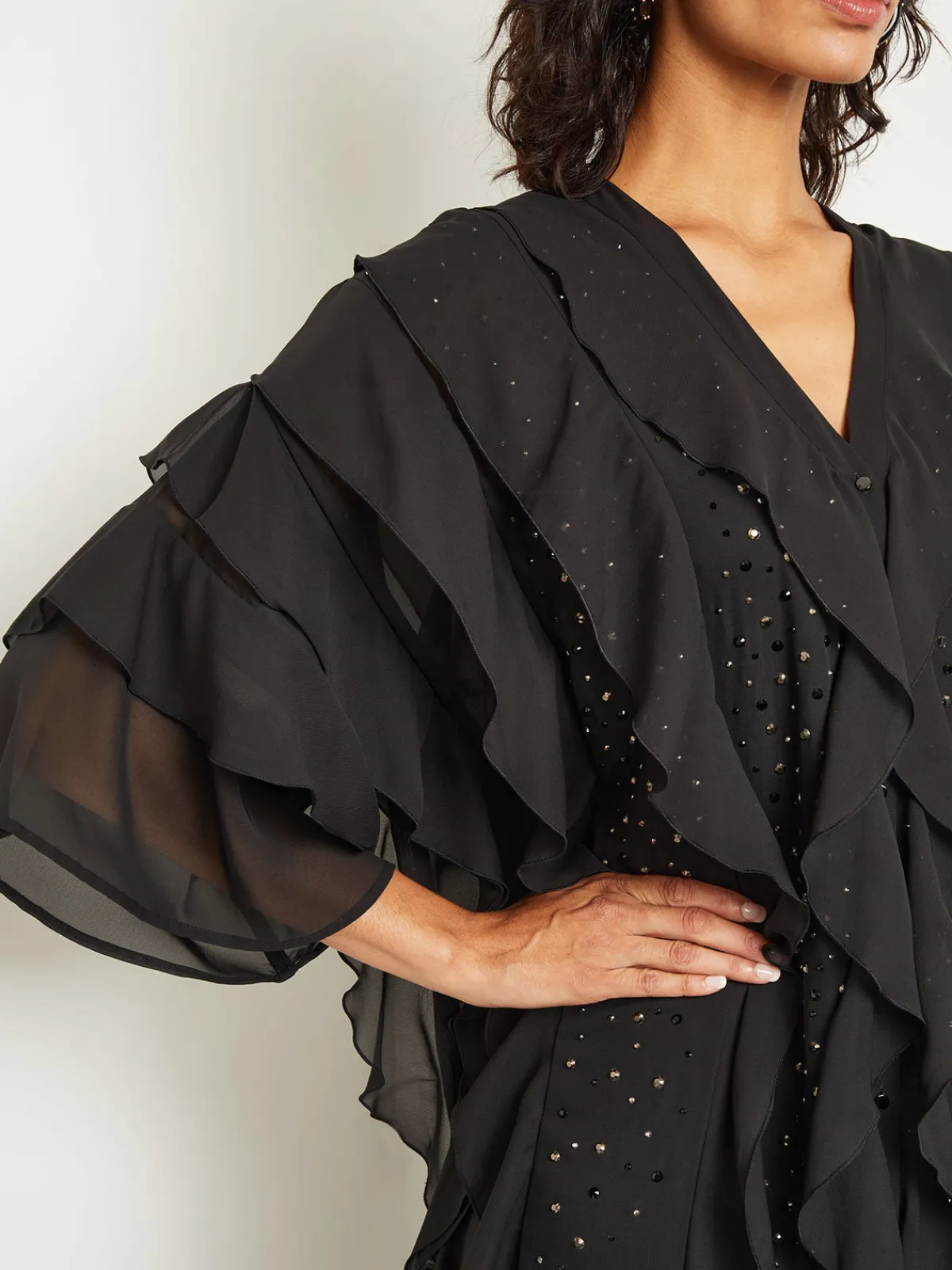 Dresses|Misook Tiered Ruffle Woven Chiffon Maxi Dress Black