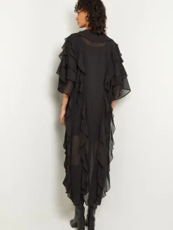 Dresses|Misook Tiered Ruffle Woven Chiffon Maxi Dress Black