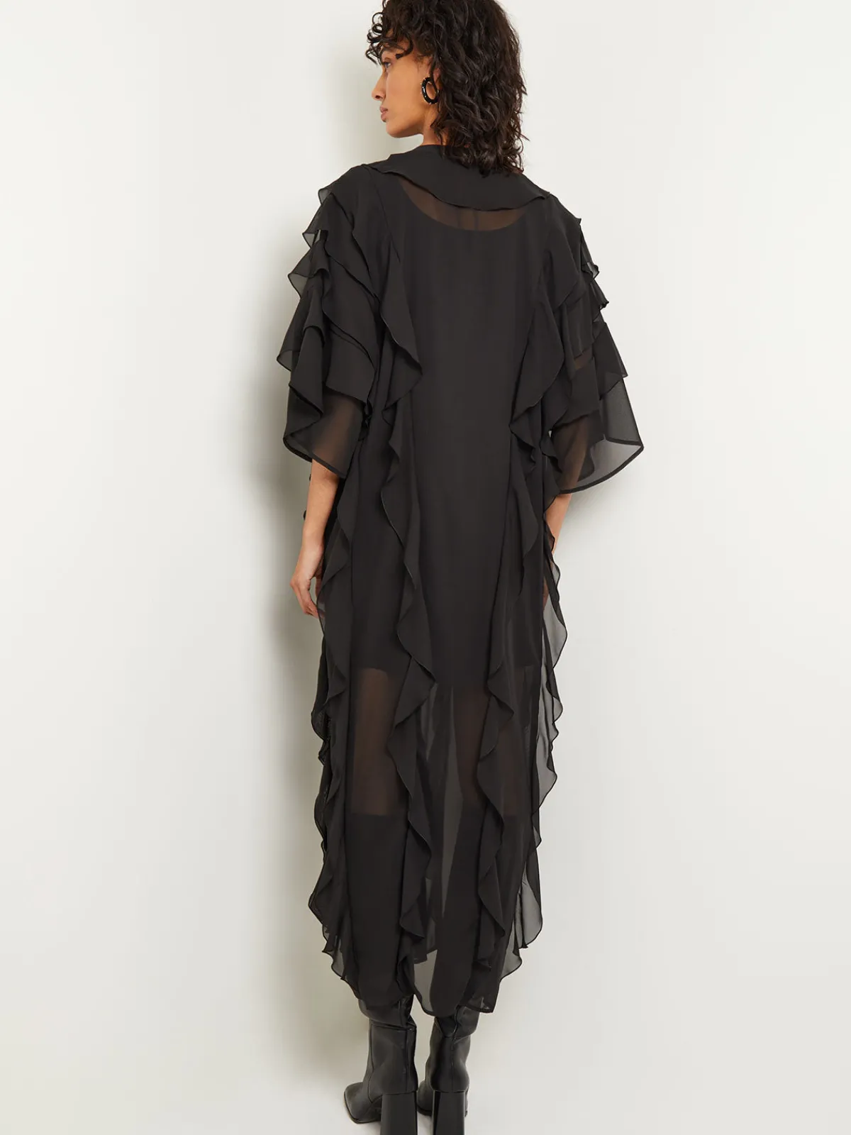 Dresses|Misook Tiered Ruffle Woven Chiffon Maxi Dress Black