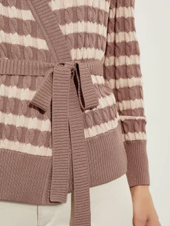 Tops & Tees|Misook Tie-Waist Striped Soft Knit Tunic Macchiato/Biscotti