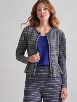 Jackets & Coats|Misook Tweed Knit Peplum Jacket StarryNightBlue/CornflowerBlue/Parchment/Black