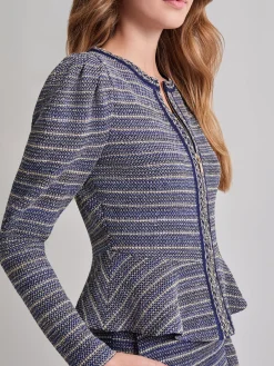 Jackets & Coats|Misook Tweed Knit Peplum Jacket StarryNightBlue/CornflowerBlue/Parchment/Black
