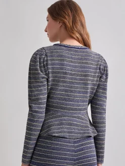 Jackets & Coats|Misook Tweed Knit Peplum Jacket StarryNightBlue/CornflowerBlue/Parchment/Black