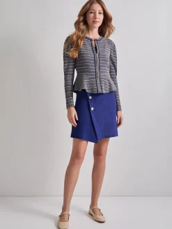 Jackets & Coats|Misook Tweed Knit Peplum Jacket StarryNightBlue/CornflowerBlue/Parchment/Black