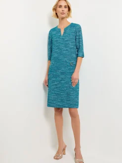 Dresses|Misook Tweed Knit Shift Dress with Pockets FrenchBlue/NewIvory/Black
