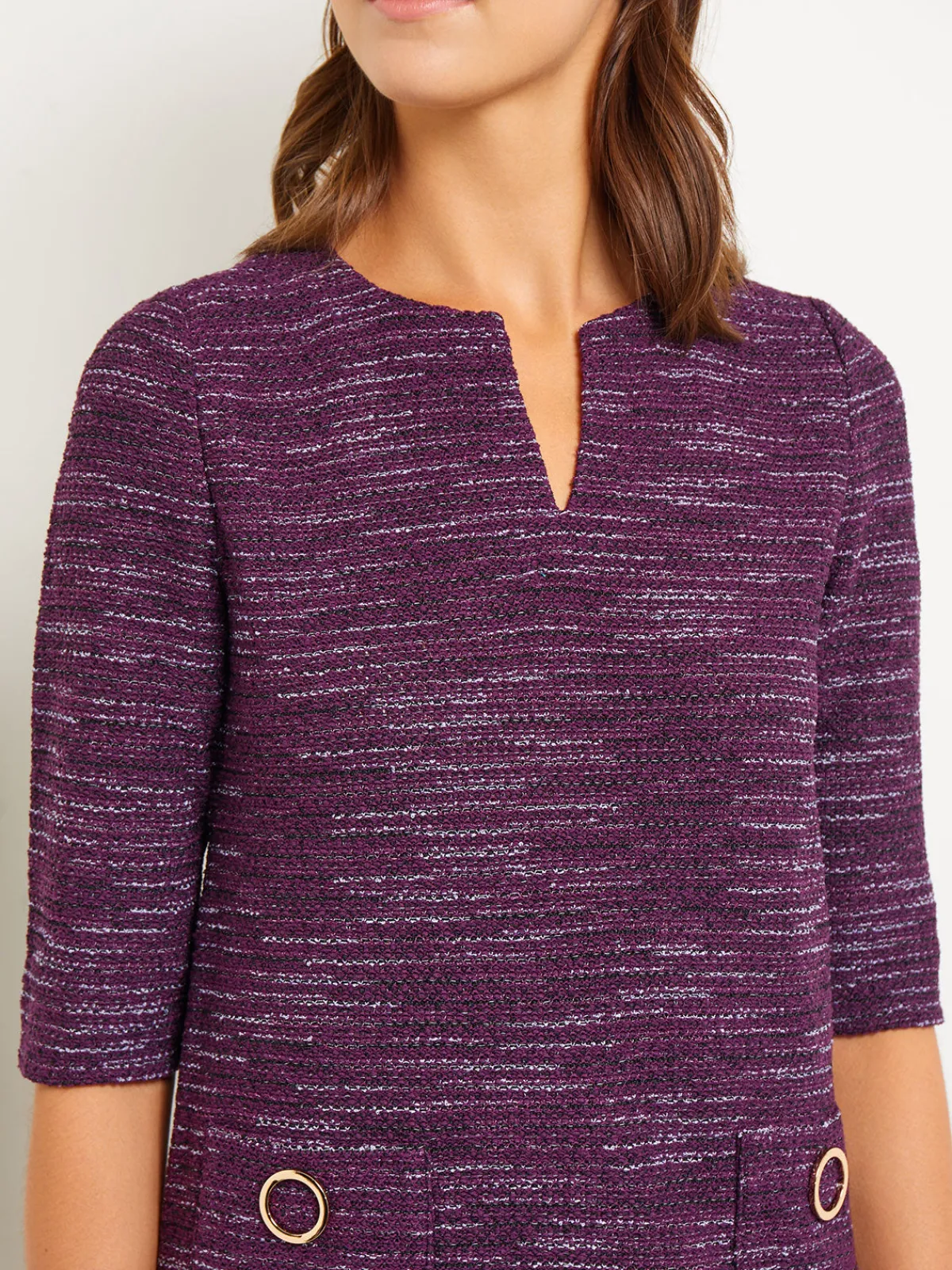 Dresses|Misook Tweed Knit Shift Dress with Pockets Ultraviolet/Viola/Black