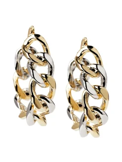Accessories|Earrings|Misook Two Tone 14K Gold & Rhodium Chain Link Hoop Earrings Gold/Rhodium