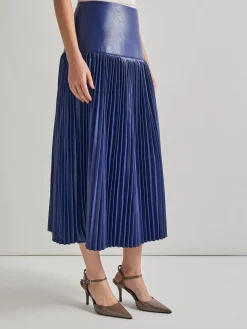 Skirts|Misook Vegan Leather Accordian Maxi Skirt StarryNightBlue