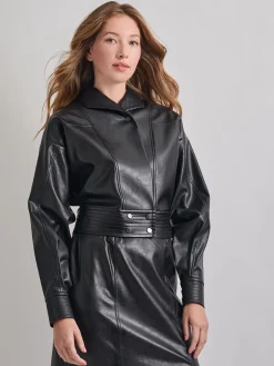Jackets & Coats|Misook Vegan Leather Cropped Moto Jacket Black