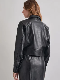 Jackets & Coats|Misook Vegan Leather Cropped Moto Jacket Black