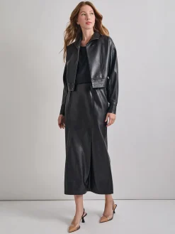 Jackets & Coats|Misook Vegan Leather Cropped Moto Jacket Black