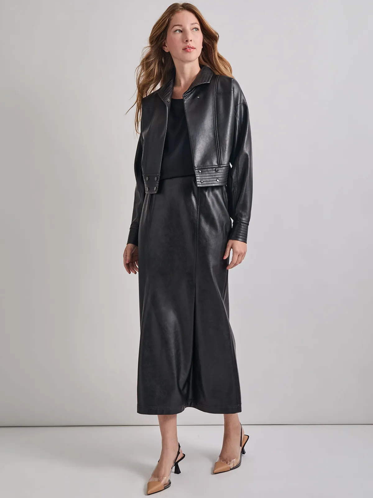 Jackets & Coats|Misook Vegan Leather Cropped Moto Jacket Black