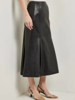 Skirts|Misook Vegan Leather Front Pleat Trumpet Skirt Black