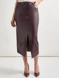 Skirts|Misook Vegan Leather Pencil Skirt Mahogany