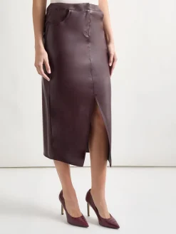 Skirts|Misook Vegan Leather Pencil Skirt Mahogany