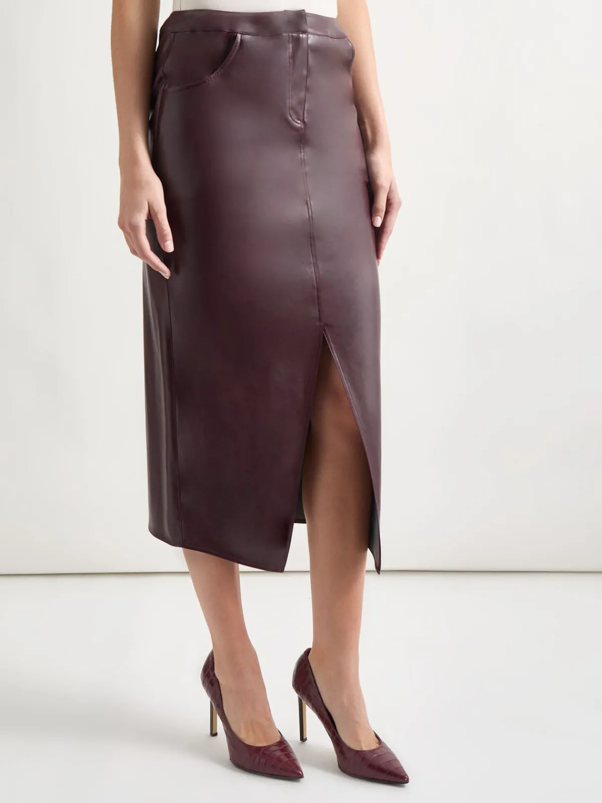Skirts|Misook Vegan Leather Pencil Skirt Mahogany