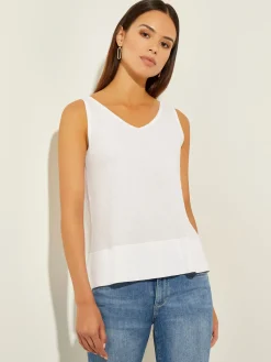 Tops & Tees|Tanks|Misook V-Neck Soft Knit Tank Top White