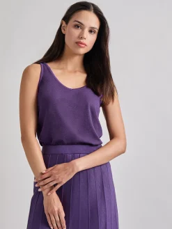 Tops & Tees|Tanks|Misook V-Neck Soft Knit Tank Top PlumRoyale