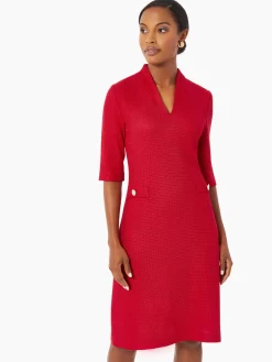 Dresses|Misook V-Neck Textured Knit Flare Dress Rouge