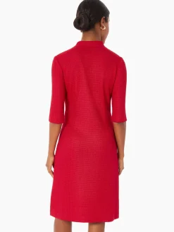 Dresses|Misook V-Neck Textured Knit Flare Dress Rouge