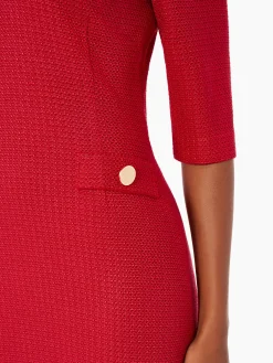 Dresses|Misook V-Neck Textured Knit Flare Dress Rouge