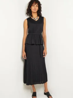 Tops & Tees|Tanks|Misook V-Neck Tie-Waist Pleated Crepe de Chine Tank Top Black
