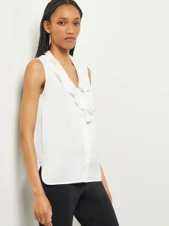 Blouses & Shirts|Tops & Tees|Misook Waterfall Ruffle Crepe de Chine Blouse White